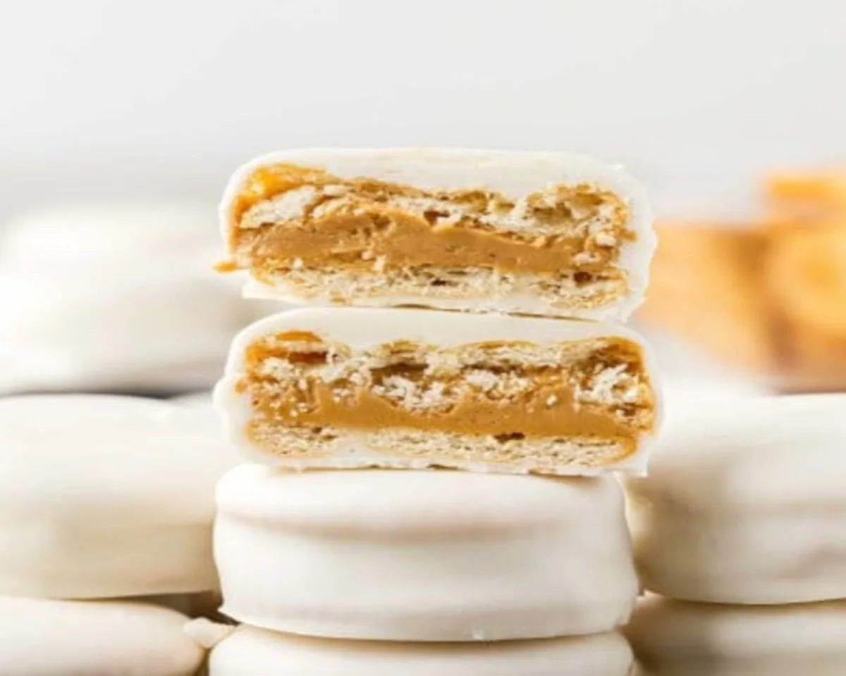 Peanut Butter Ritz Crackers Dipped in White Chocolate