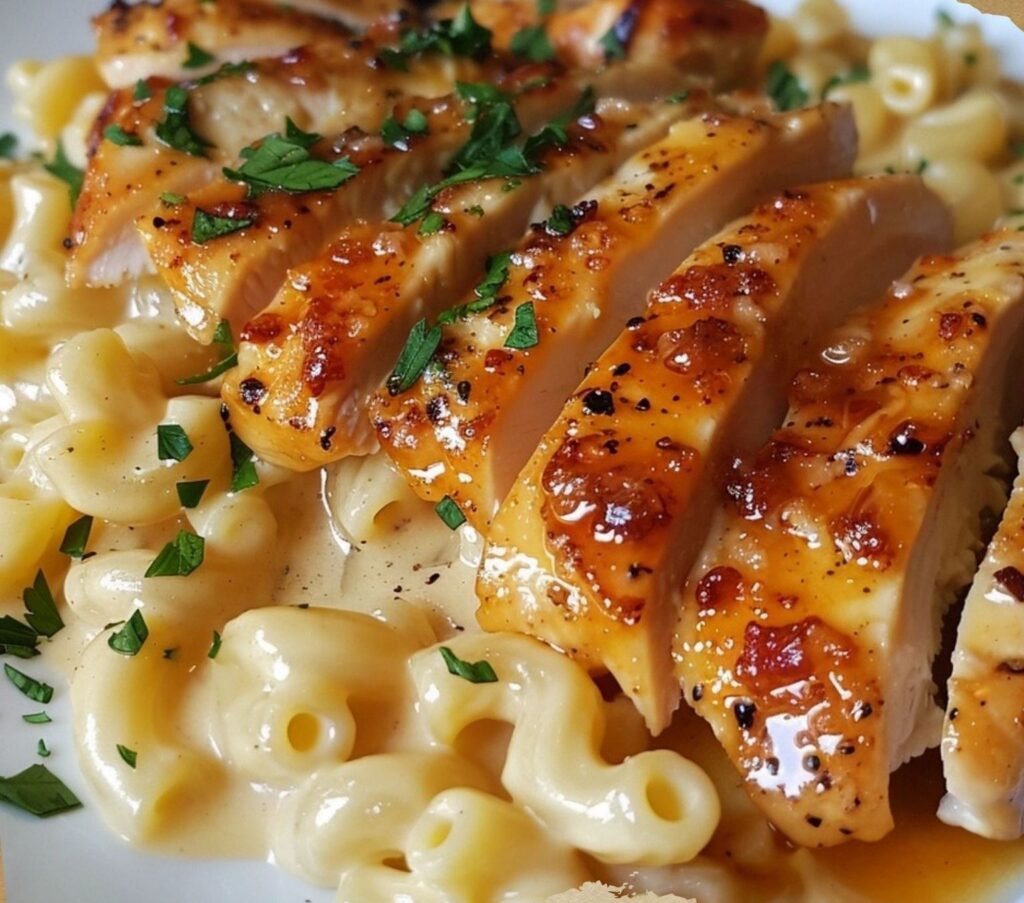 Spicy Honey Pepper Chicken with Creamy Macaroni Cheese